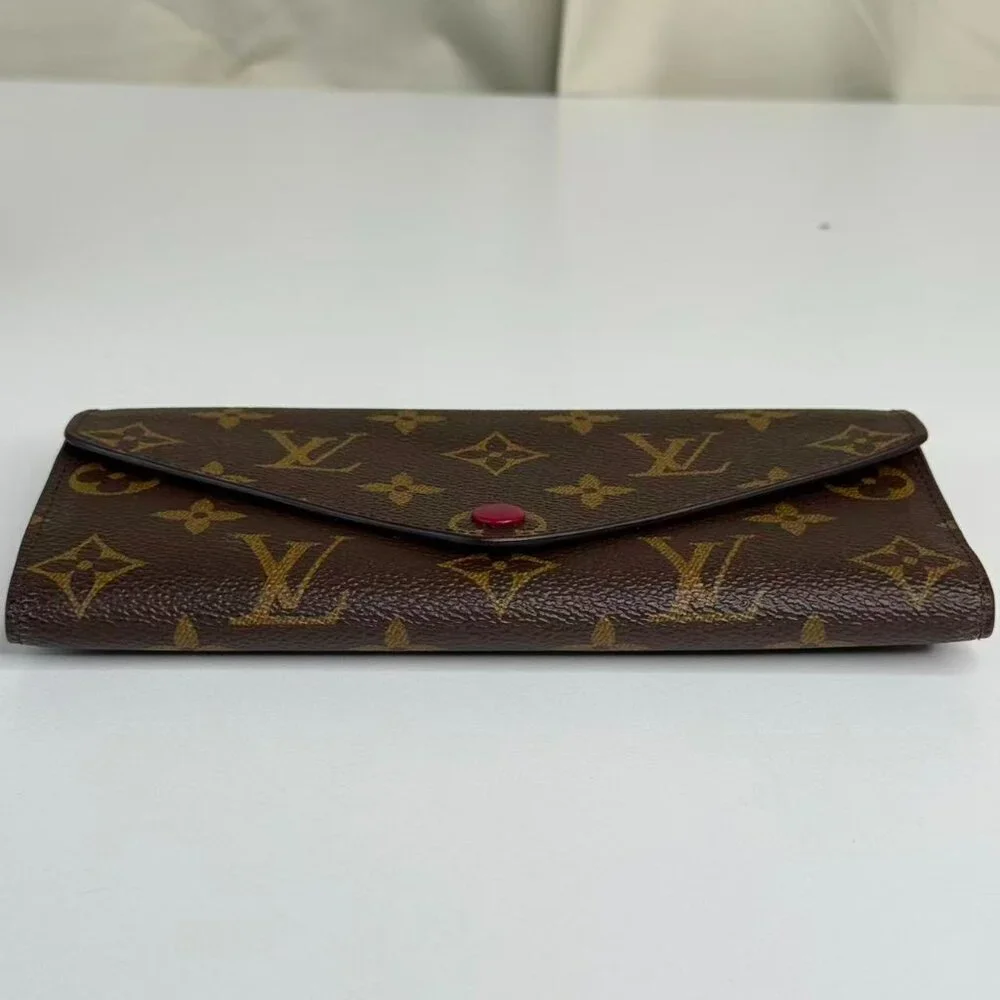 Louis Vuitton Monogram Canvas Wallet with Red Button Closure